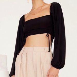 NASTYGAL “What’s The Ruche” Black Slinky Cropped Top